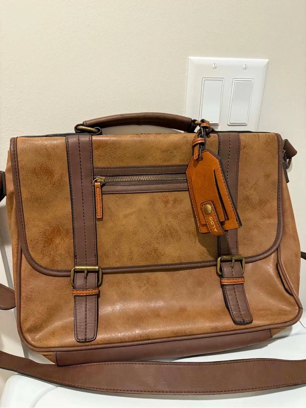 Aldo Two-Tone Tan and Dark Brown Men's Briefcase